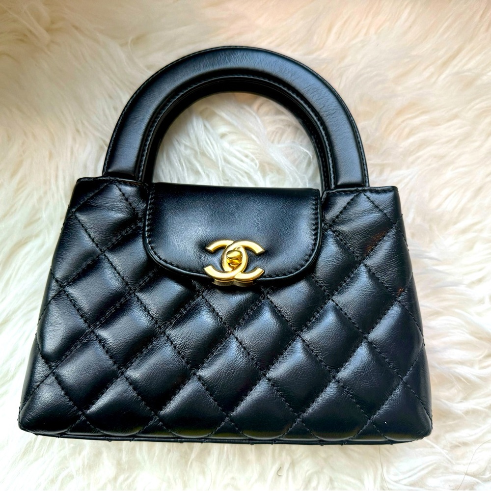 Chanel Small Kelly Shopper Black Aged Calfskin With Brushed Gold Hardware